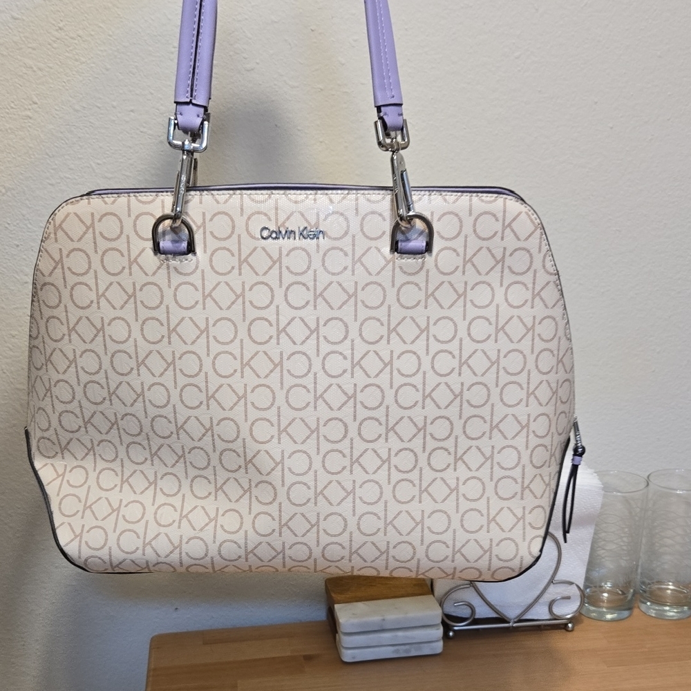 Calvin Klein Beige and Lavender Satchel